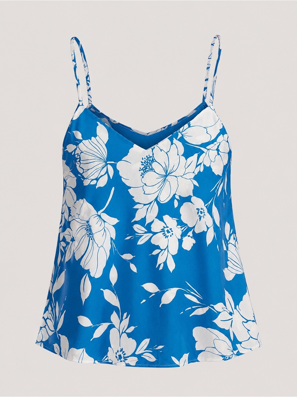 Timing Blue and White Floral V-Neck Spaghetti Strap Camisole